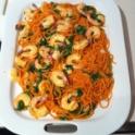 house-made tomato pasta with spinach shrimp garlic