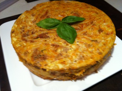 spaghetti pie with leftover bolognese